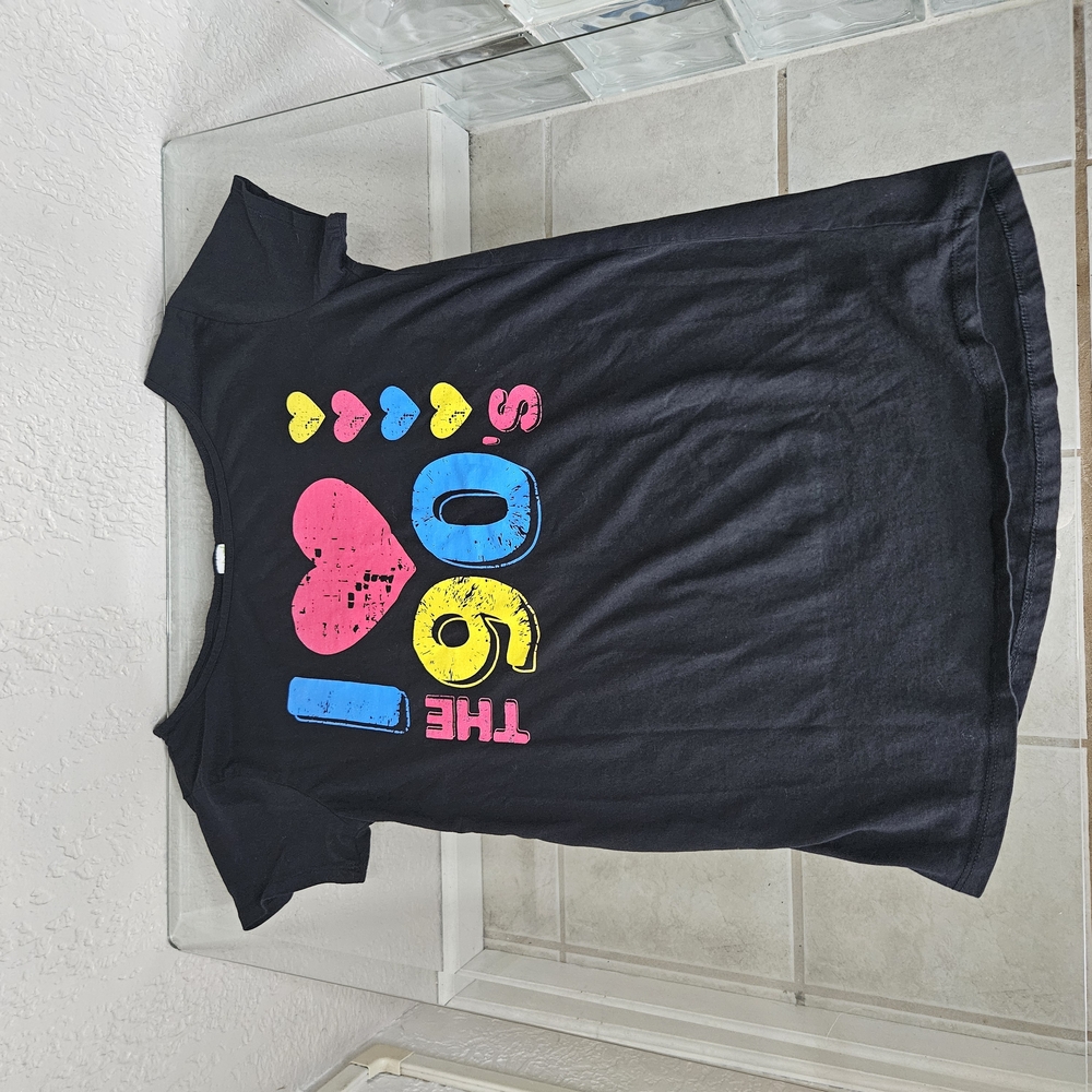 RD Style Black Tee with Heart and Text Design